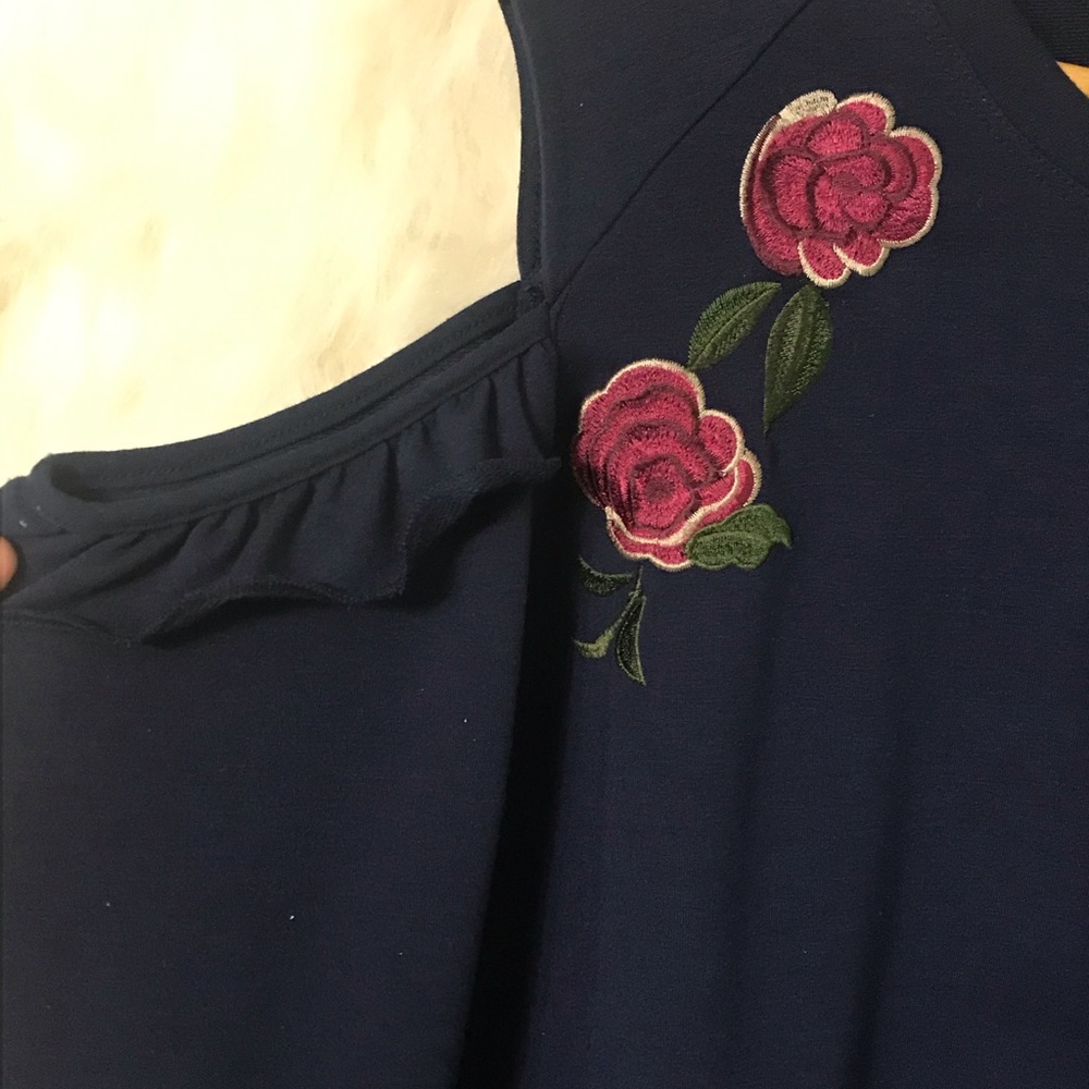 Relativity Cold Shoulder Embroidered Sweater - Picture 2 of 4
